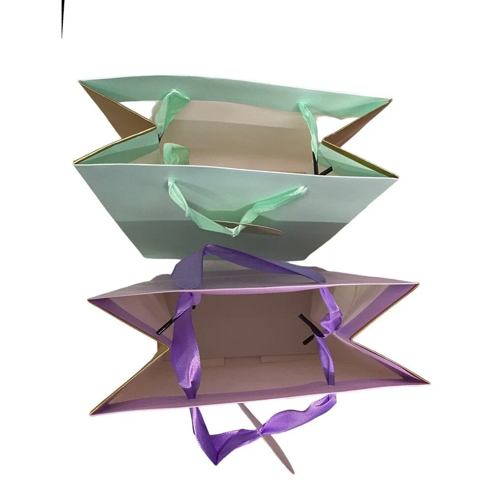 23 Gift Bags Euro Totes Two-Tone Metallic w/Attached Gift Tags & Ribbon Handles